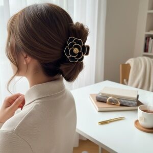 Black and Gold Flower Hair Clip